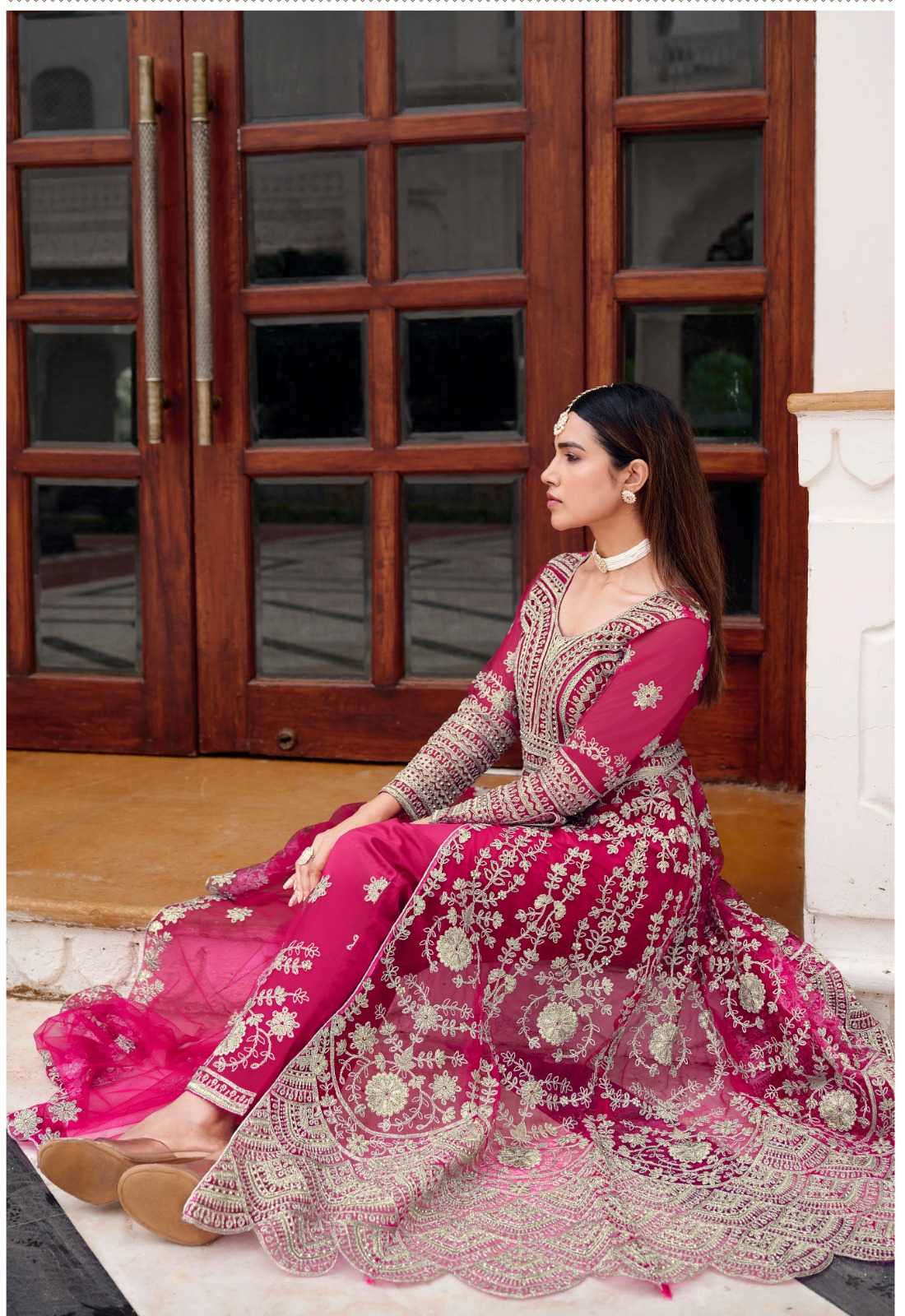 YNF Wholesale Butterfly Net Embroidery Gowns  | Surat Manufacturer