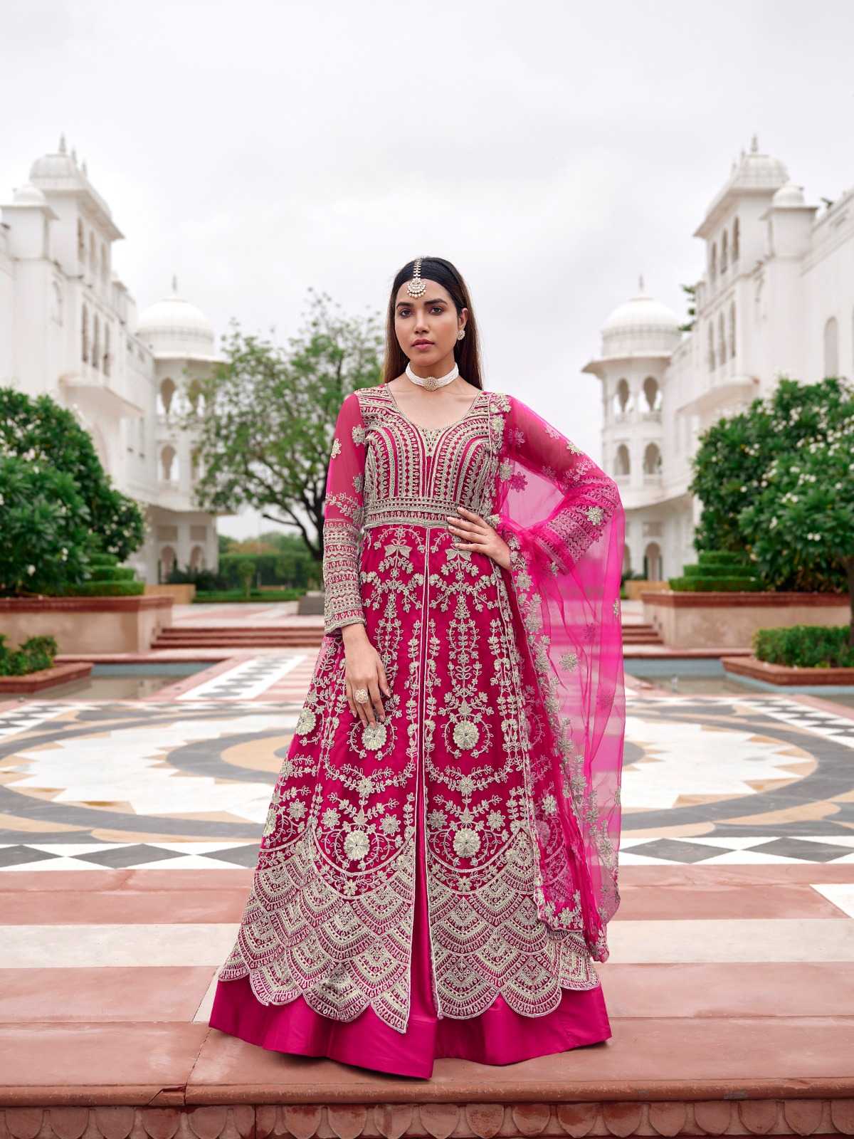YNF Wholesale Butterfly Net Embroidery Gowns  | Surat Manufacturer