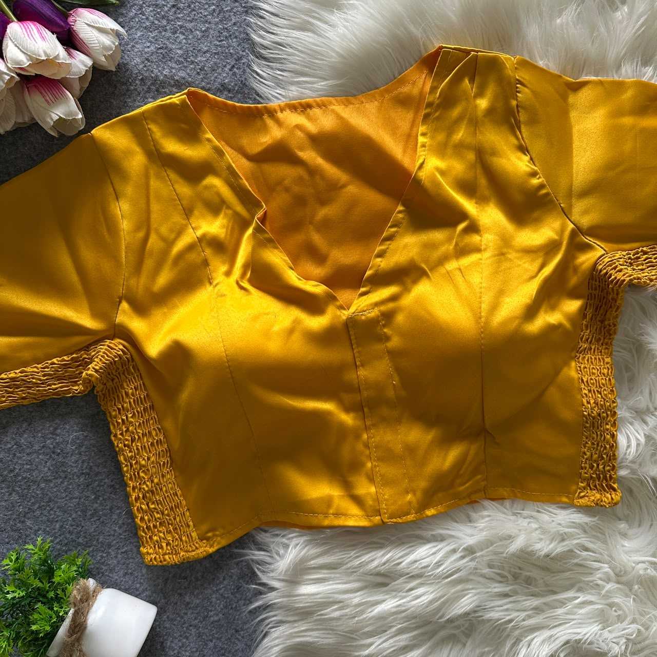 YNF Wholesale Heavy Silk V-Neck Blouses  | Surat Manufacturer