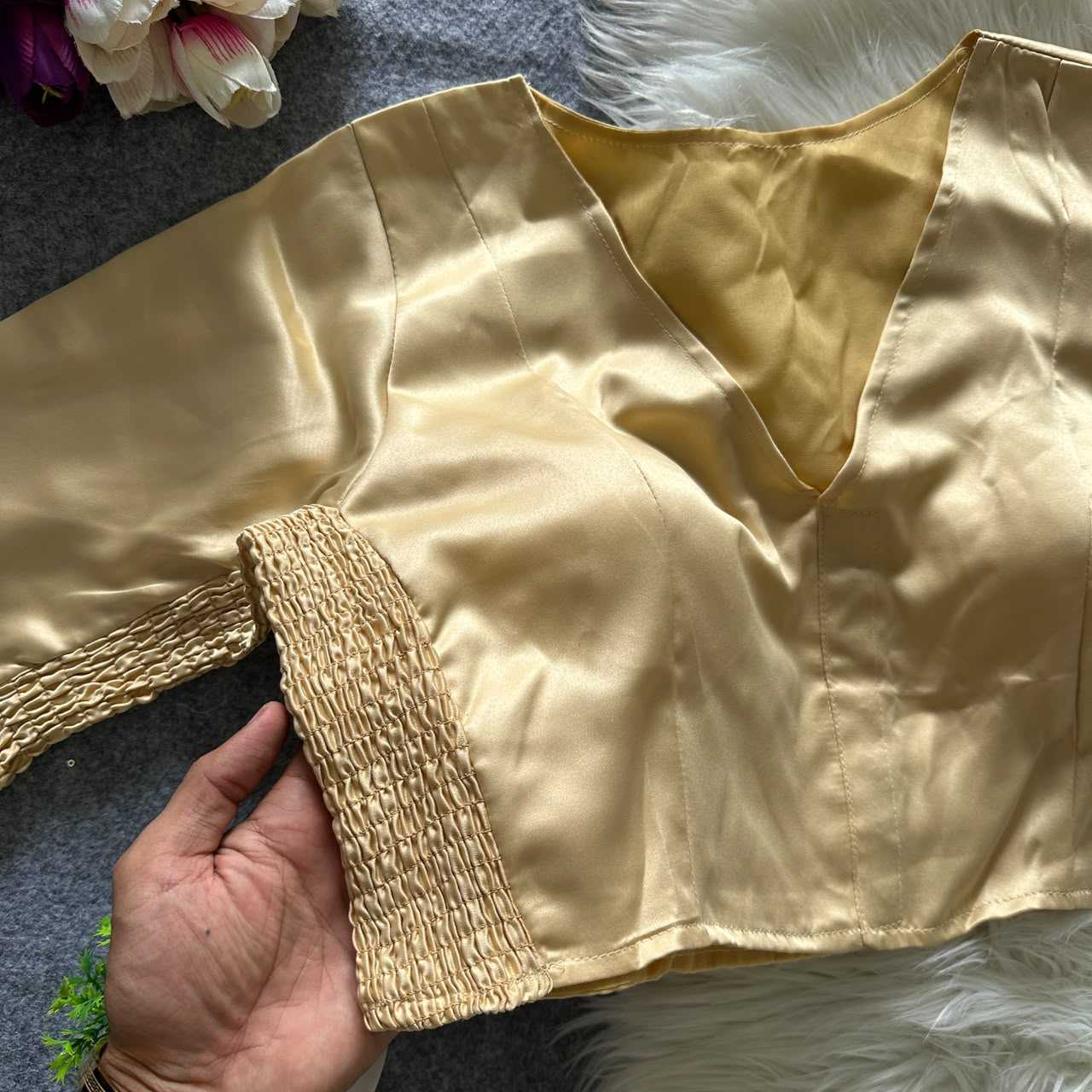 YNF Wholesale Heavy Silk V-Neck Blouses  | Surat Manufacturer