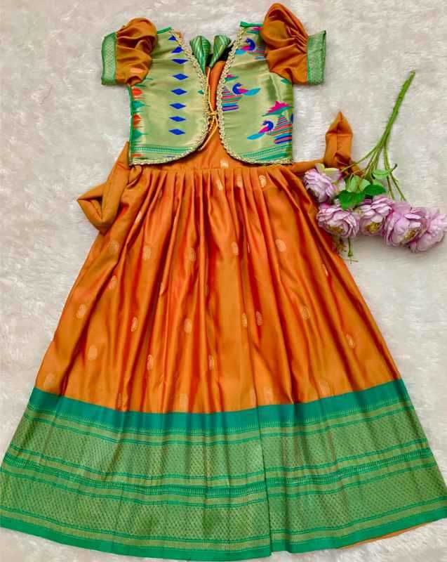 YNF Wholesale Paithani Silk Kids Gown  | Surat Manufacturer