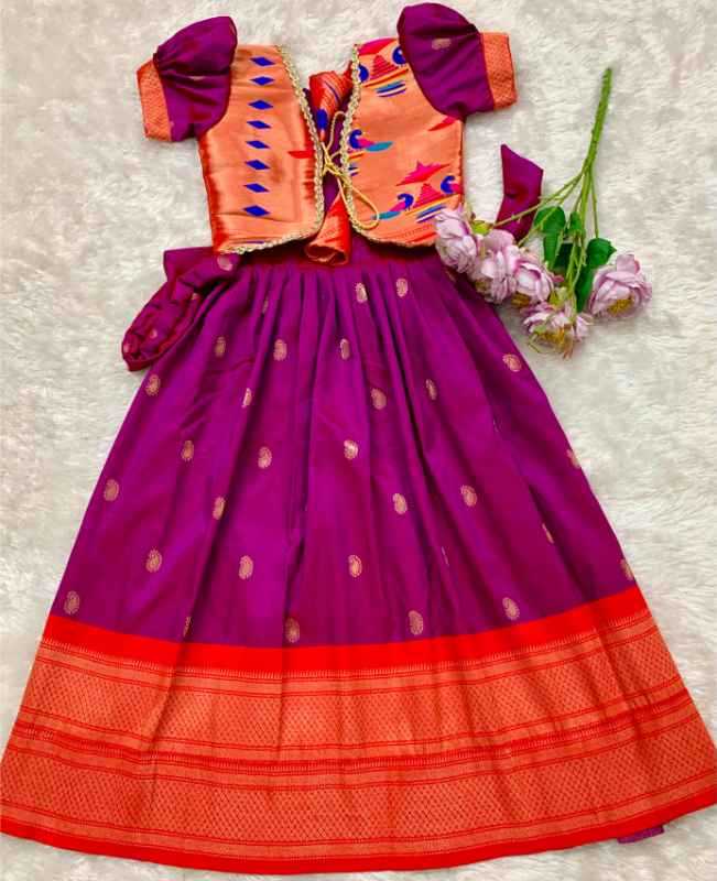 YNF Wholesale Paithani Silk Kids Gown  | Surat Manufacturer