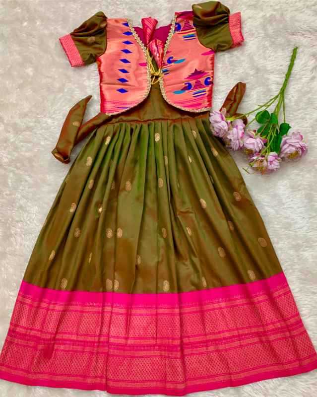 YNF Wholesale Paithani Silk Kids Gown  | Surat Manufacturer