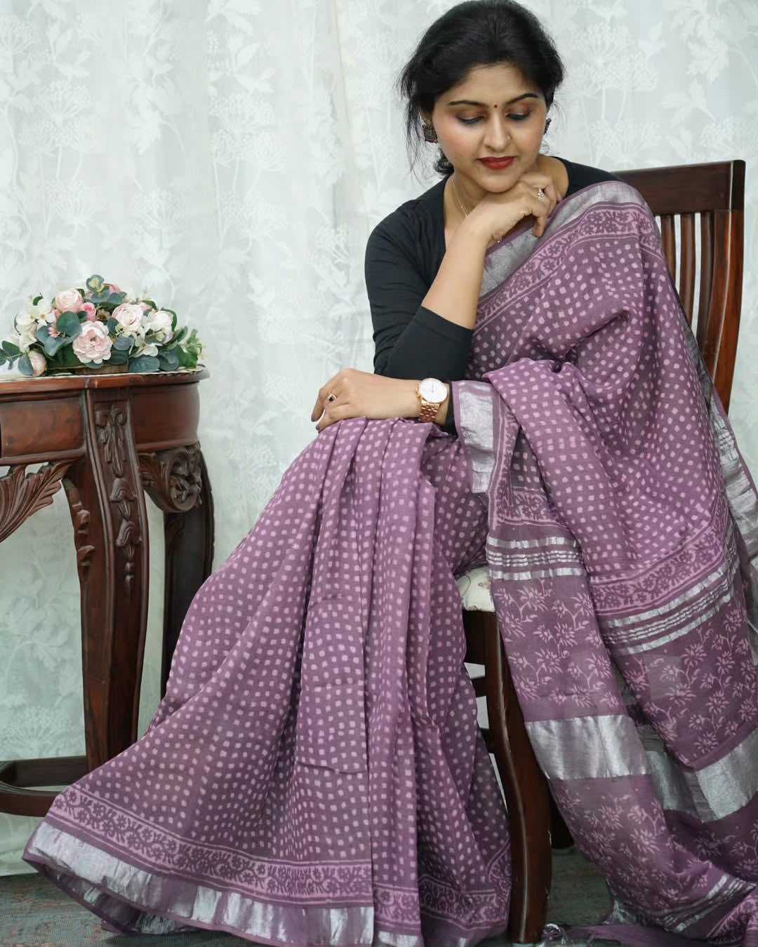 YNF Wholesale Linen Printed Sarees  | Surat Manufacturer