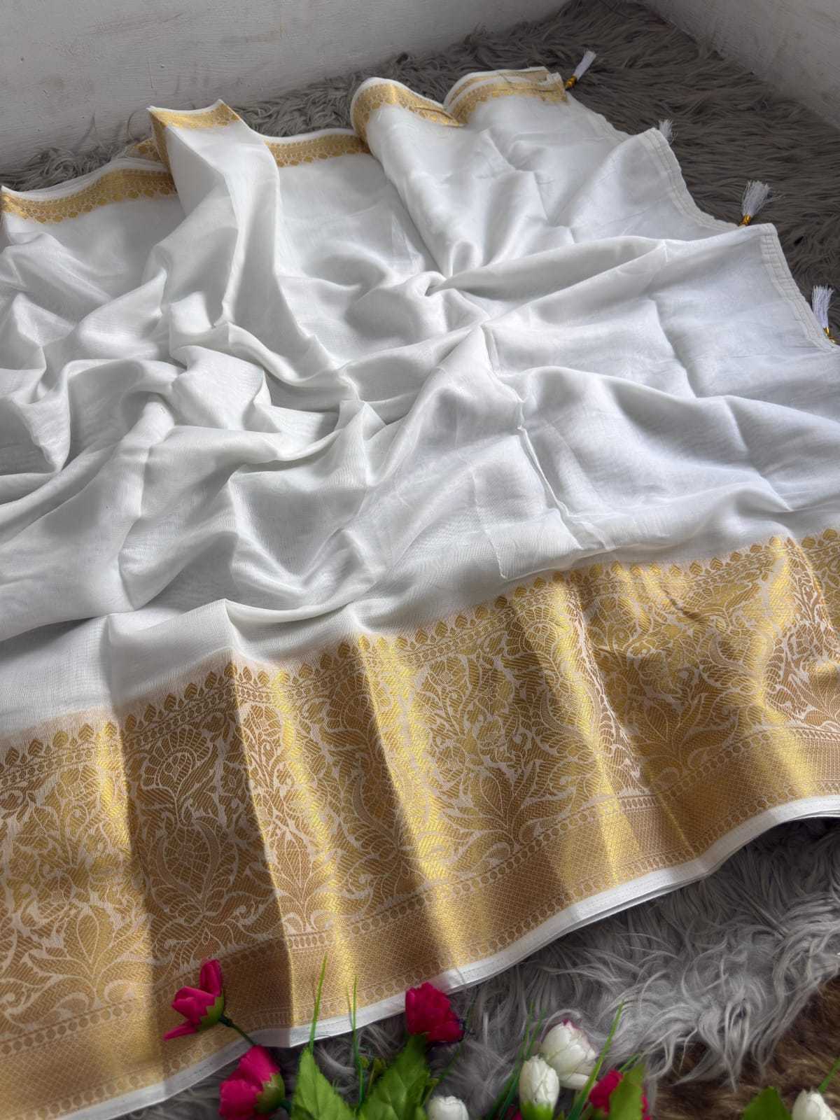 YNF Wholesale Cotton White Sarees  | Surat Manufacturer
