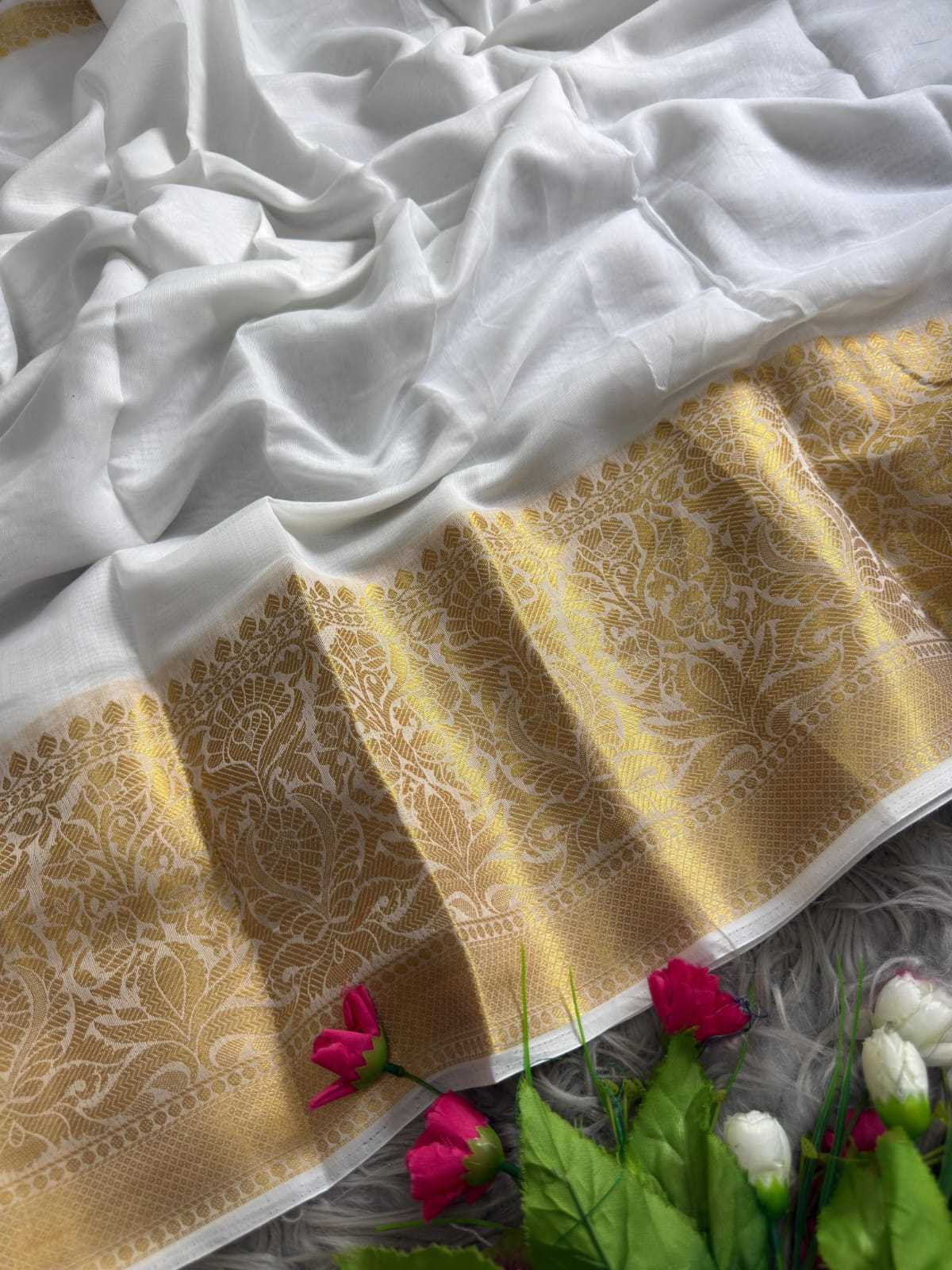 YNF Wholesale Cotton White Sarees  | Surat Manufacturer