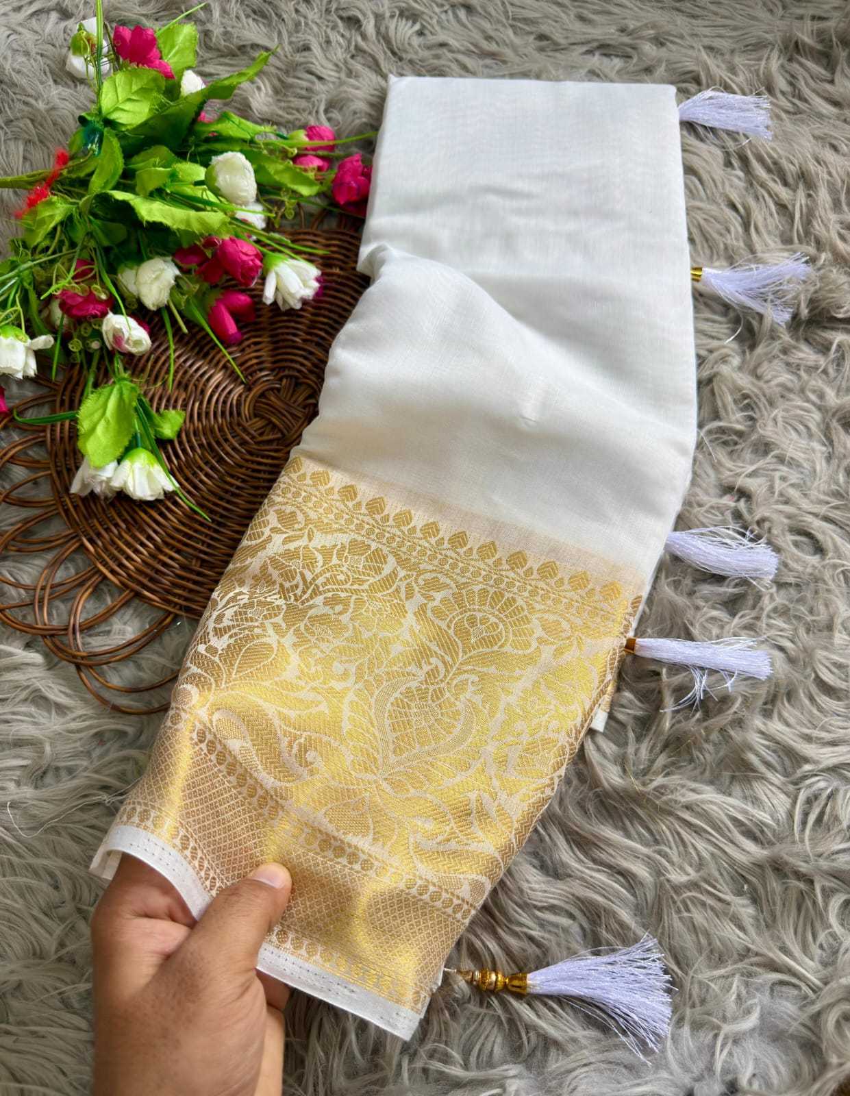 YNF Wholesale Cotton White Sarees  | Surat Manufacturer