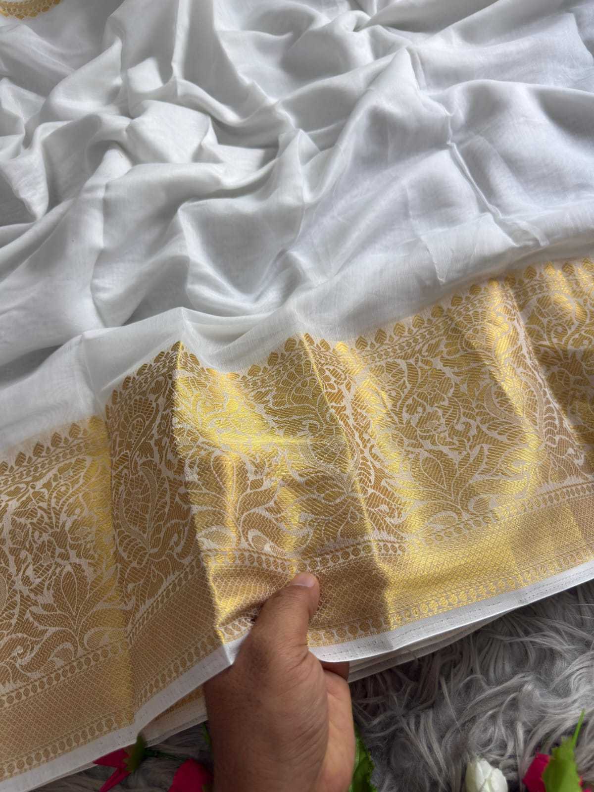 YNF Wholesale Cotton White Sarees  | Surat Manufacturer