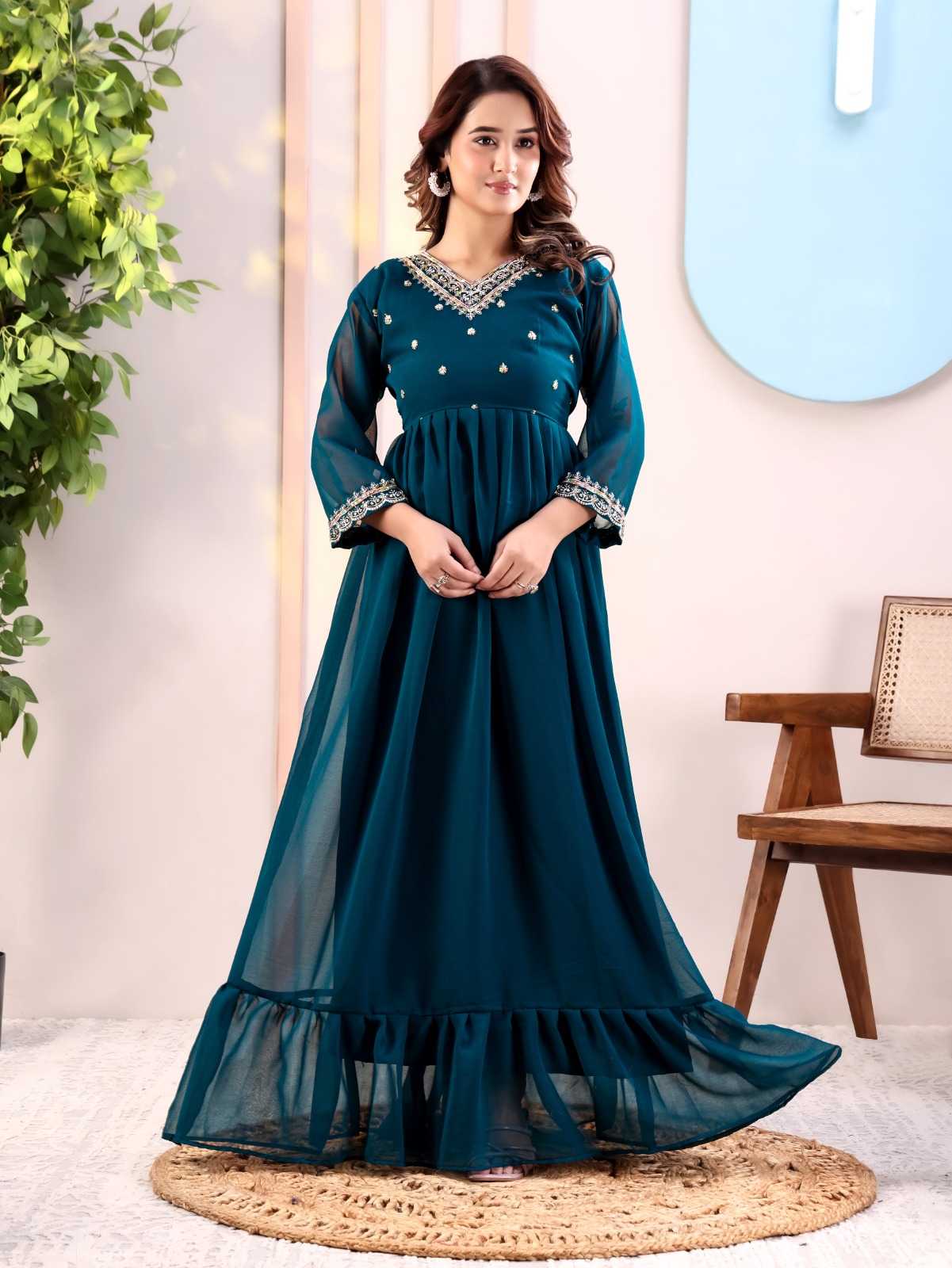 YNF Wholesale Heavy Silk Embroidery Gowns  | Surat Manufacturer