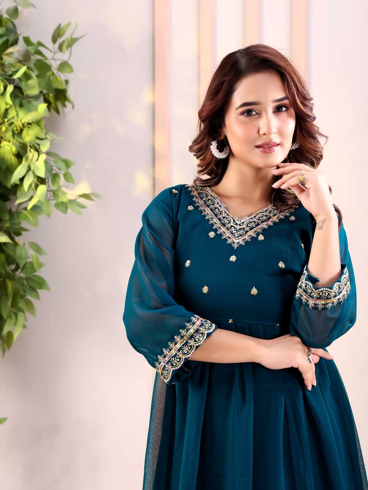 YNF Wholesale Heavy Silk Embroidery Gowns  | Surat Manufacturer