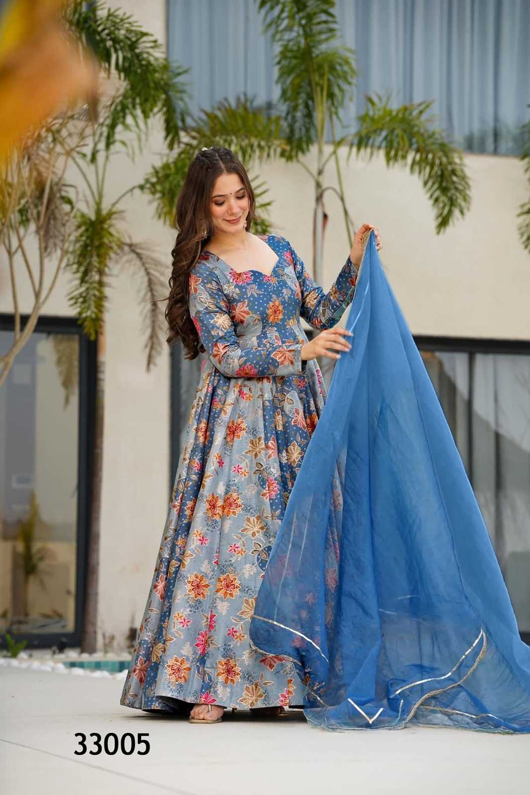 YNF Wholesale Heavy Silk Printed Gowns  | Surat Manufacturer