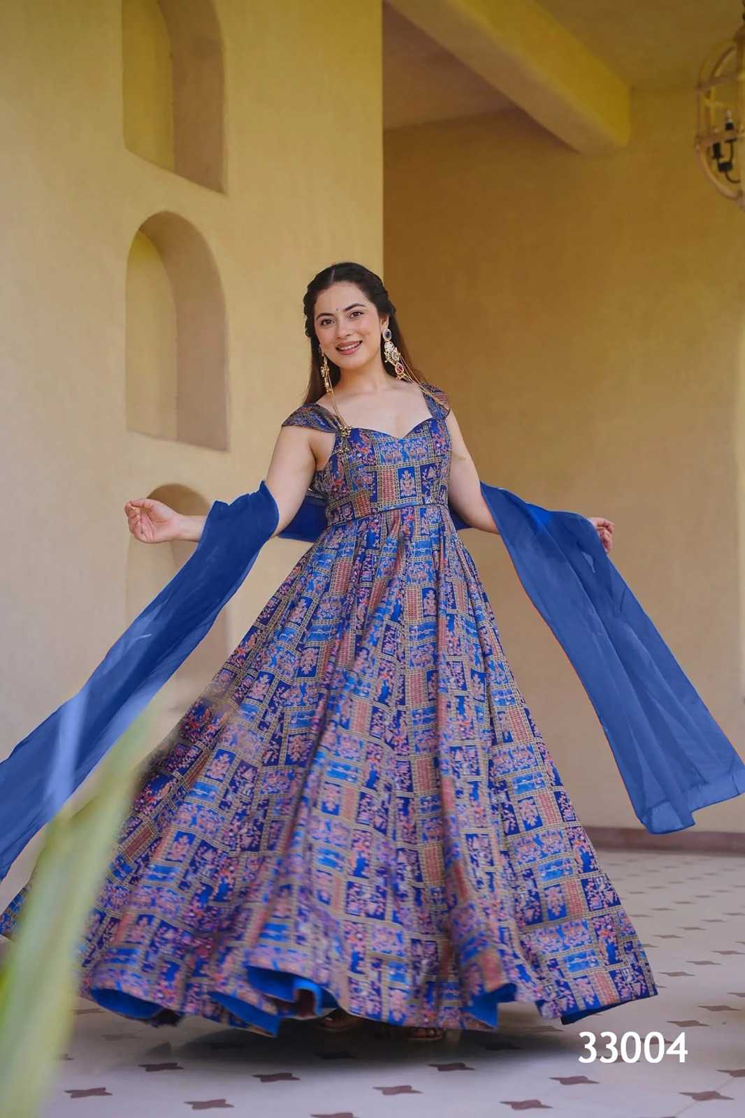 YNF Wholesale Heavy Silk Printed Gowns  | Surat Manufacturer
