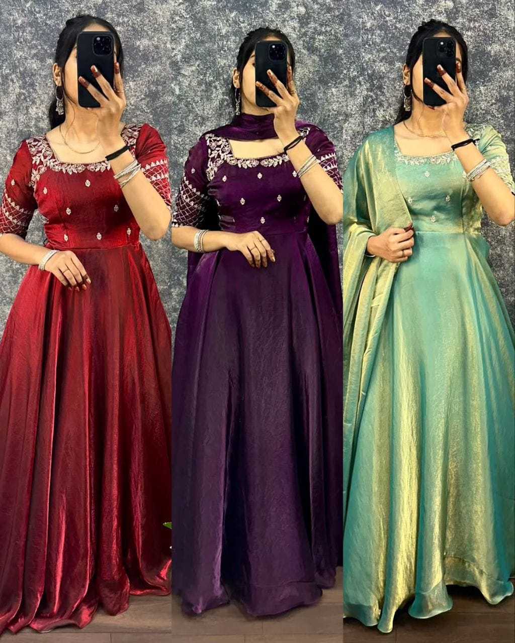 Keevaa Exporter  Satin Embroidery Gowns - YNF Online