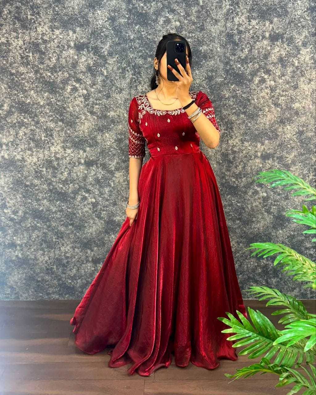 Keevaa Exporter  Satin Embroidery Gowns - YNF Online