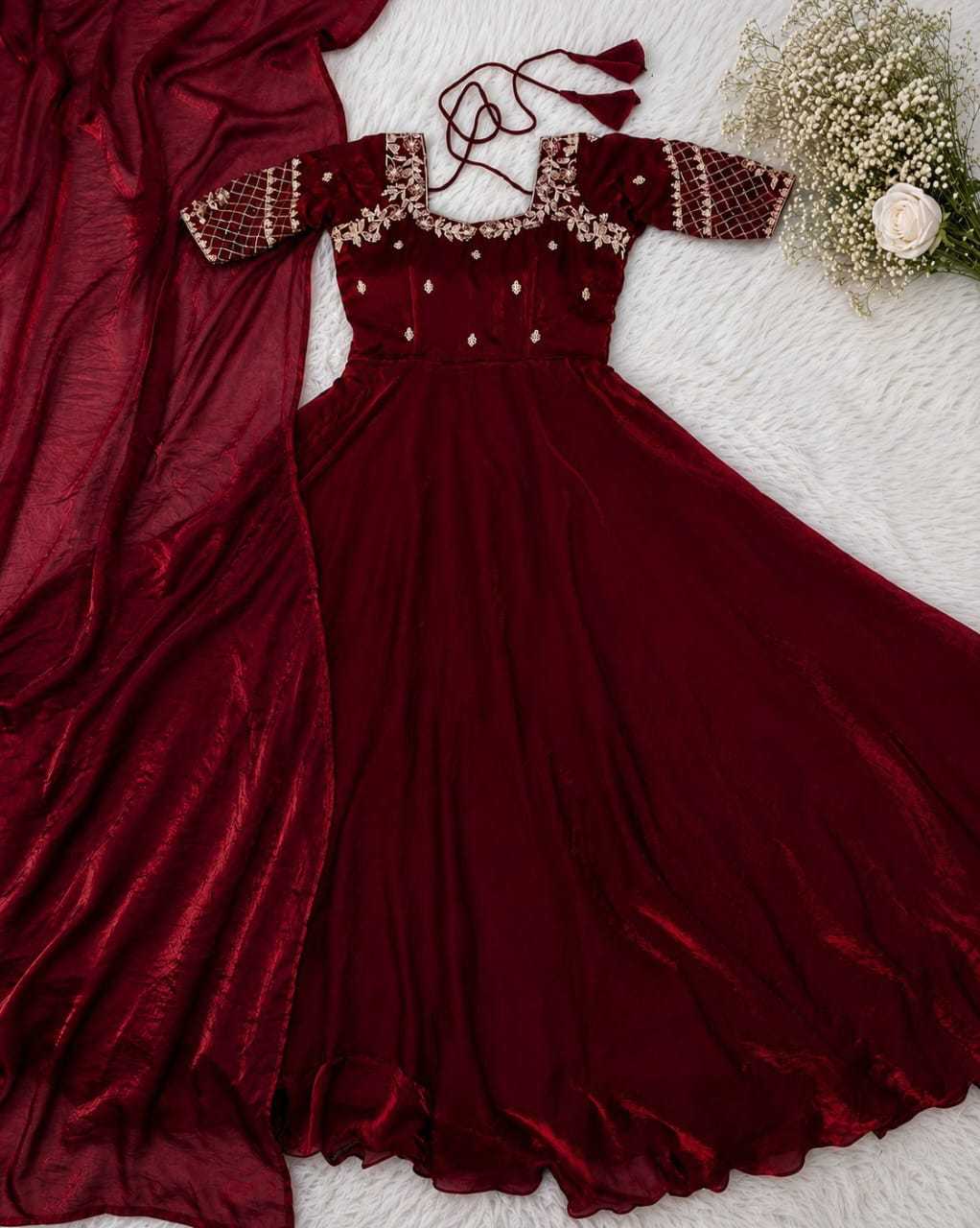 Keevaa Exporter  Satin Embroidery Gowns - YNF Online