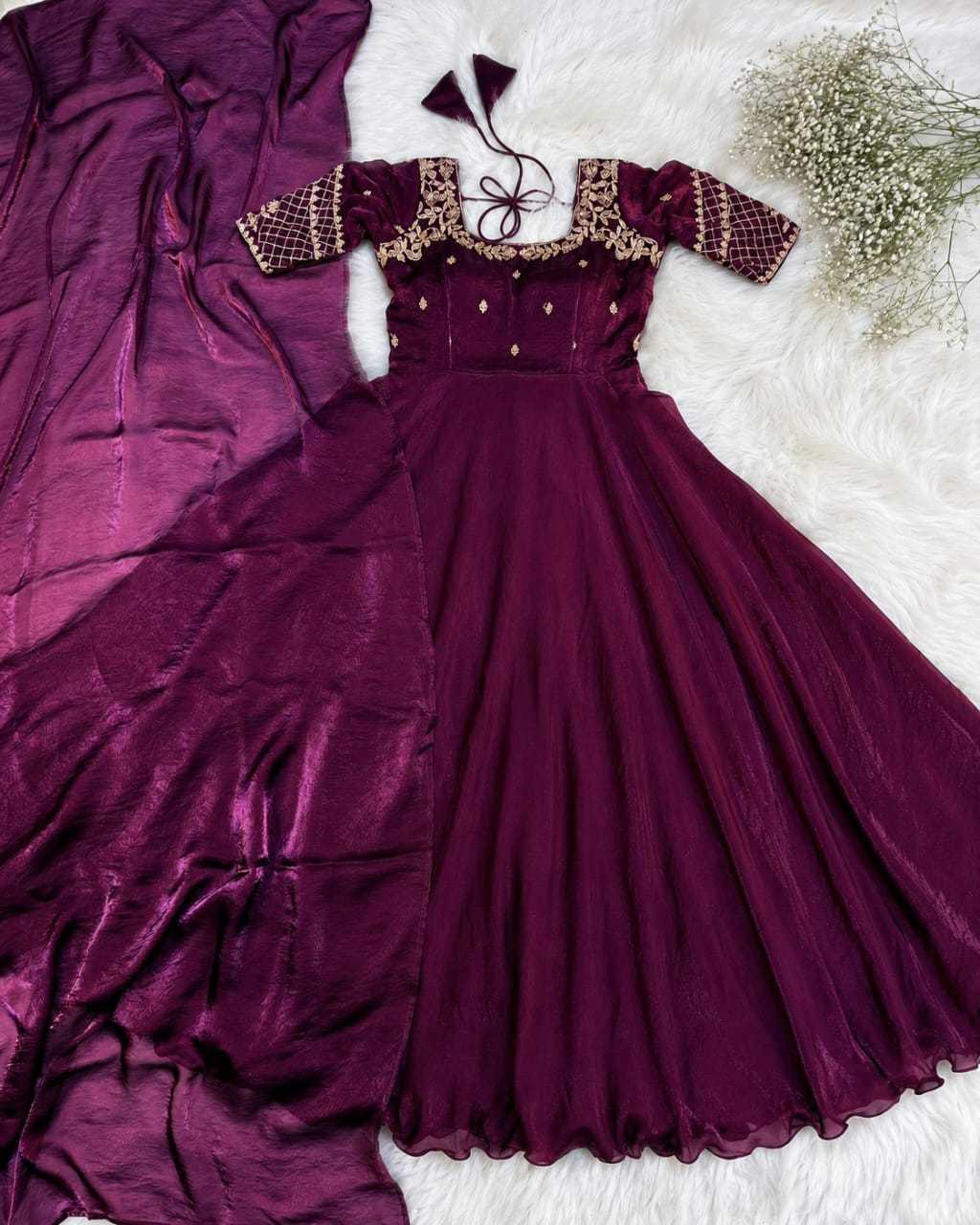 Keevaa Exporter  Satin Embroidery Gowns - YNF Online