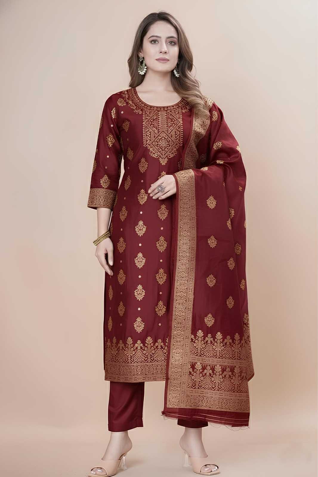YNF Wholesale Jacquard Ladies Silk Suit  | Surat Manufacturer