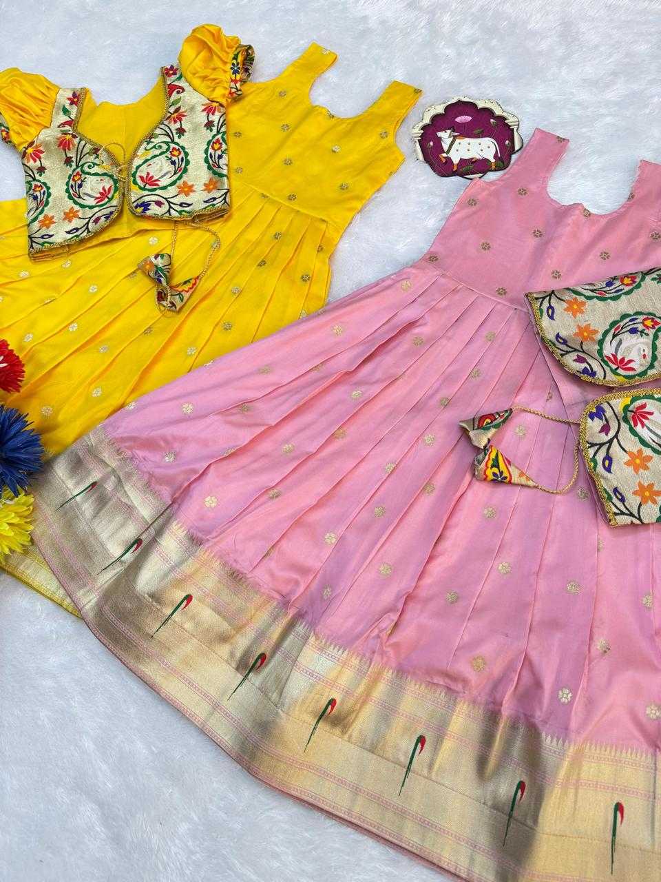 YNF Wholesale Paithani Silk Kids Gown  | Surat Manufacturer