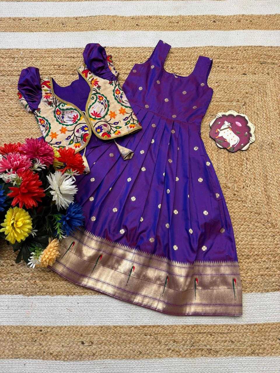 YNF Wholesale Paithani Silk Kids Gown  | Surat Manufacturer