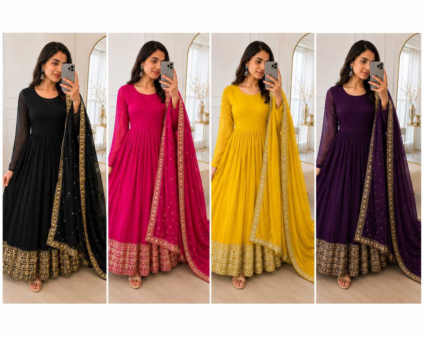 YNF Wholesale Faux Georgette Embroidery Gowns  | Surat Manufacturer
