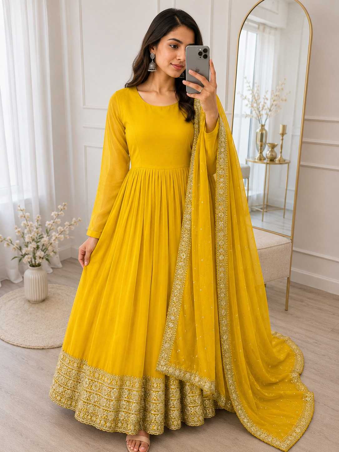 YNF Wholesale Faux Georgette Embroidery Gowns  | Surat Manufacturer