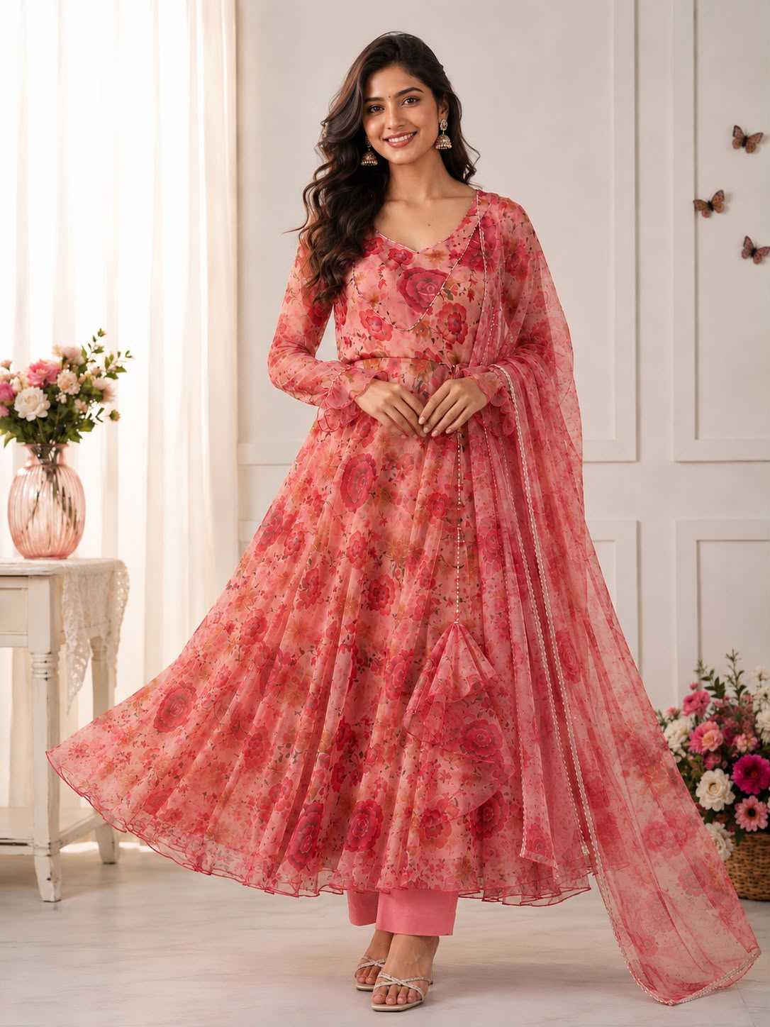 YNF Wholesale Organza Silk Printed Gowns  | Surat Manufacturer