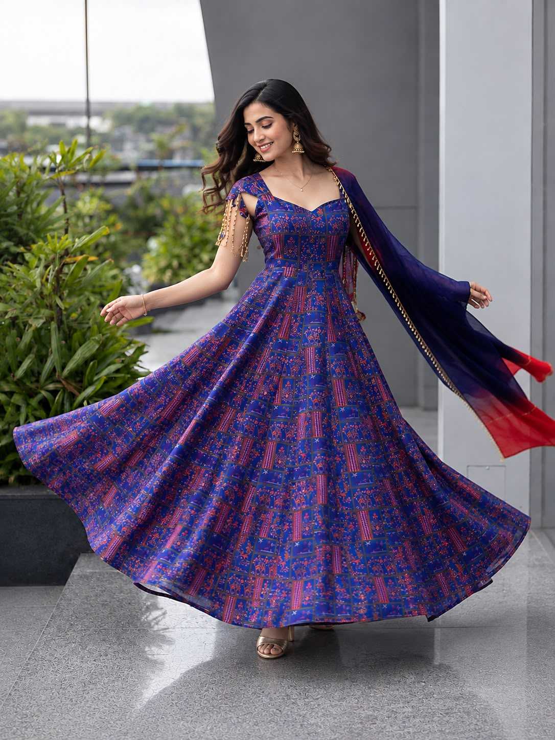 YNF Wholesale Organza Silk Printed Gowns  | Surat Manufacturer