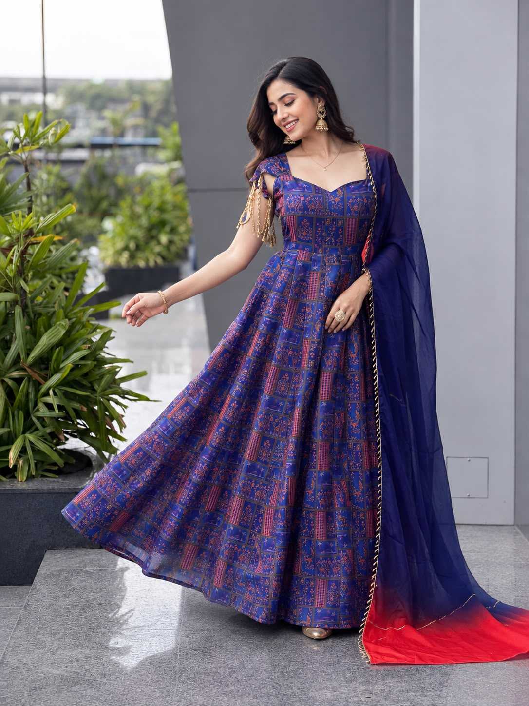 YNF Wholesale Organza Silk Printed Gowns  | Surat Manufacturer