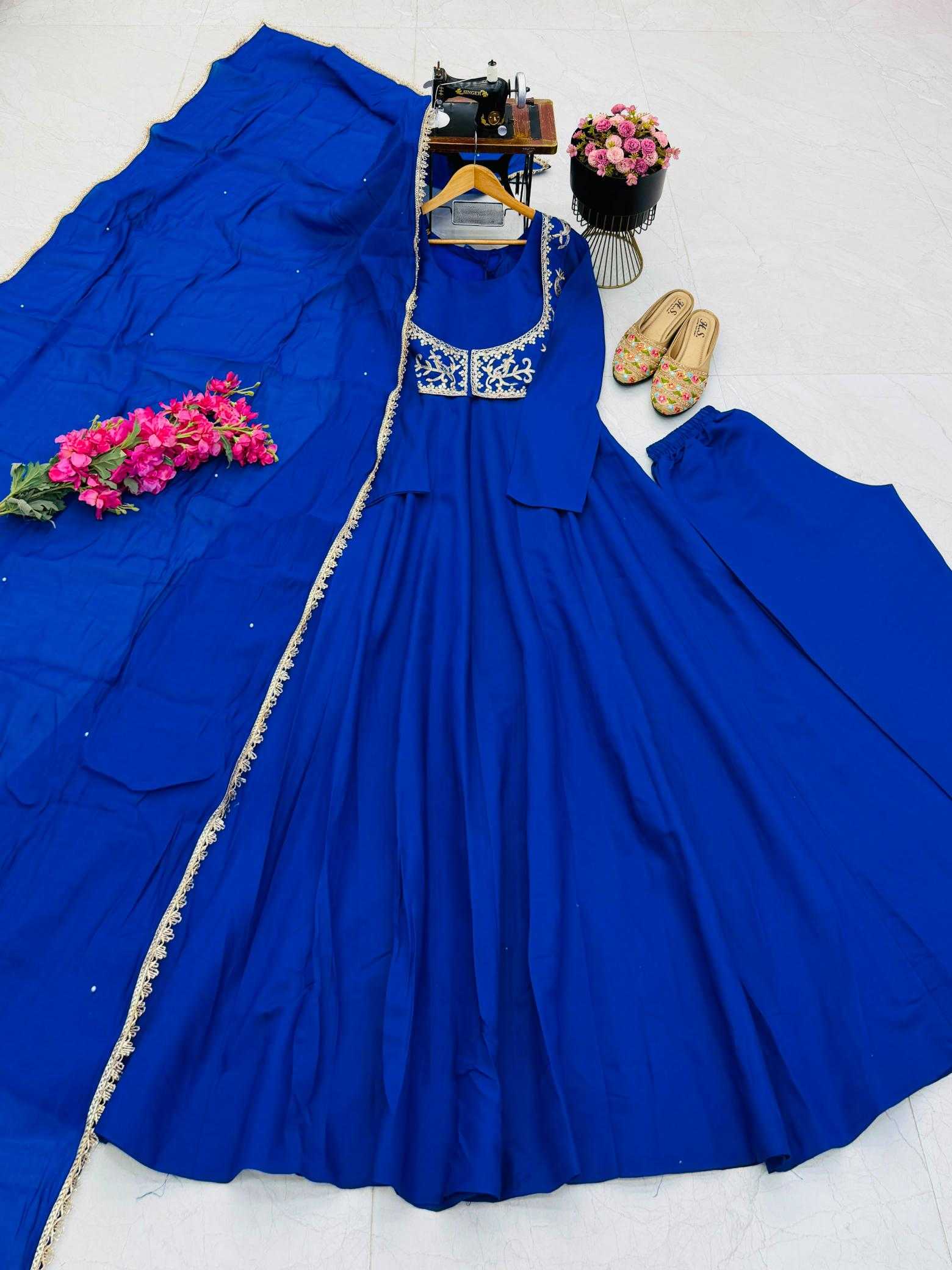 YNF Wholesale Heavy Roman Silk Embroidery Gowns  | Surat Manufacturer
