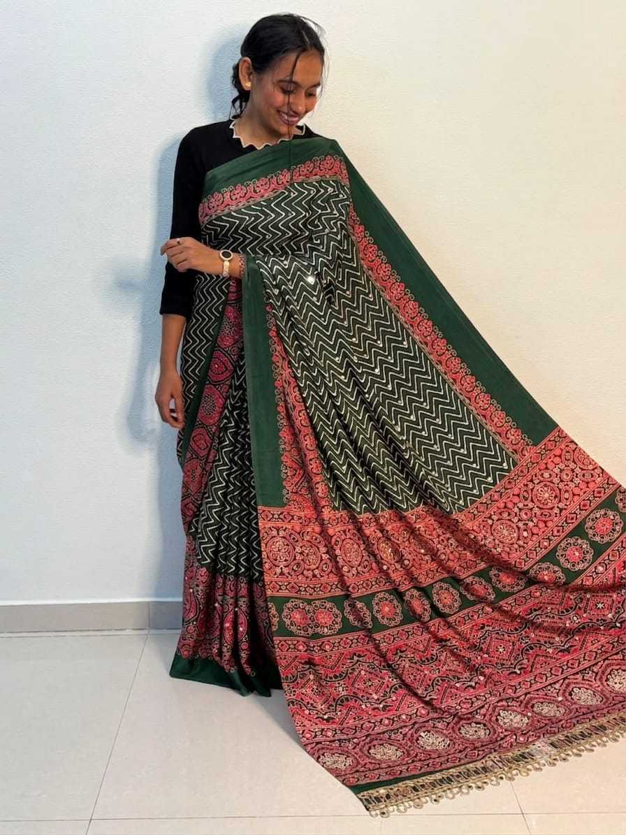 YNF Wholesale Satin Ajrakh Sarees  | Surat Manufacturer