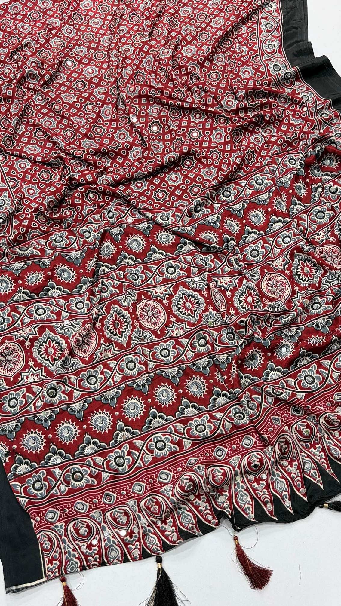 YNF Wholesale Satin Ajrakh Sarees  | Surat Manufacturer