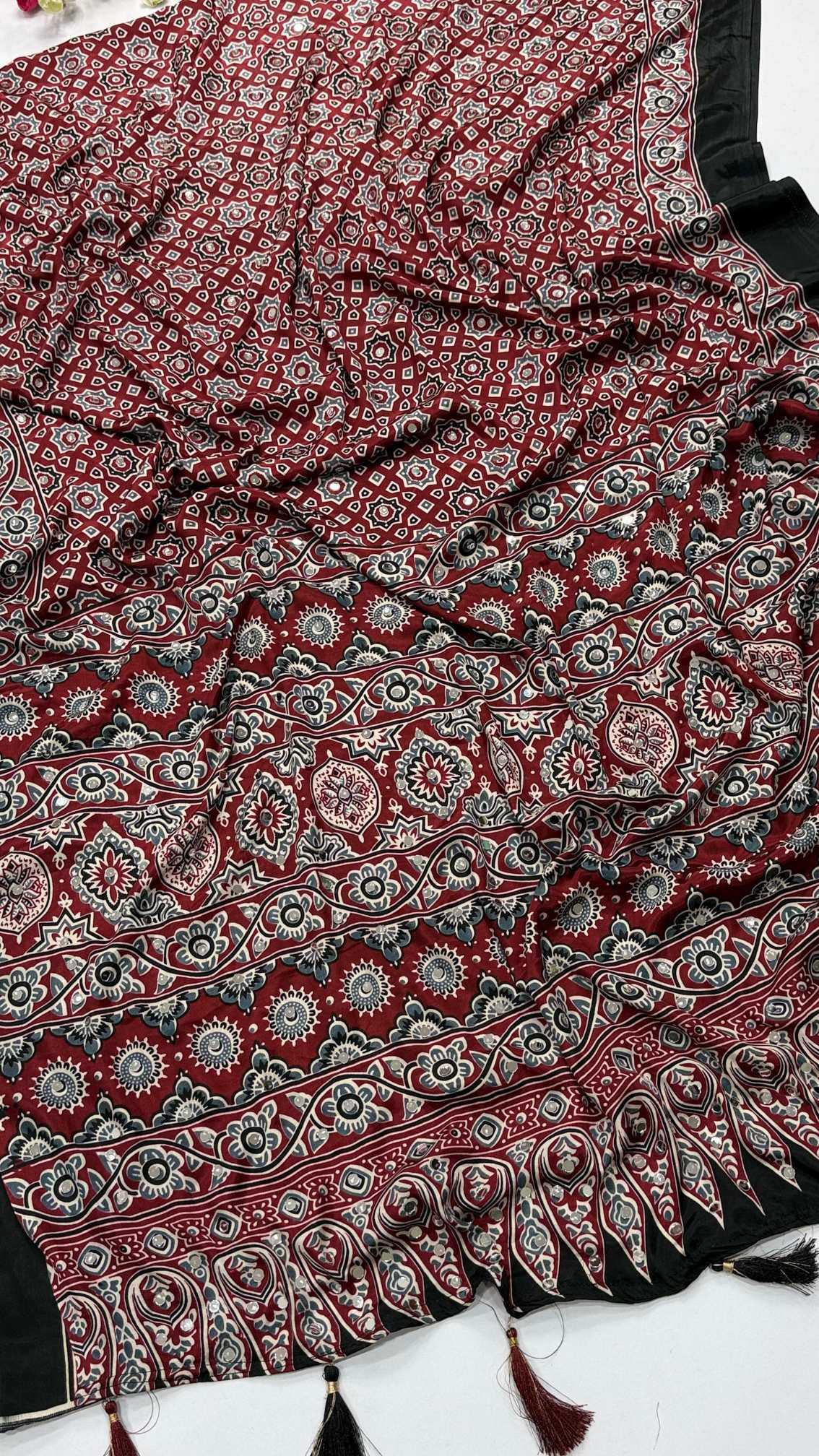 YNF Wholesale Satin Ajrakh Sarees  | Surat Manufacturer