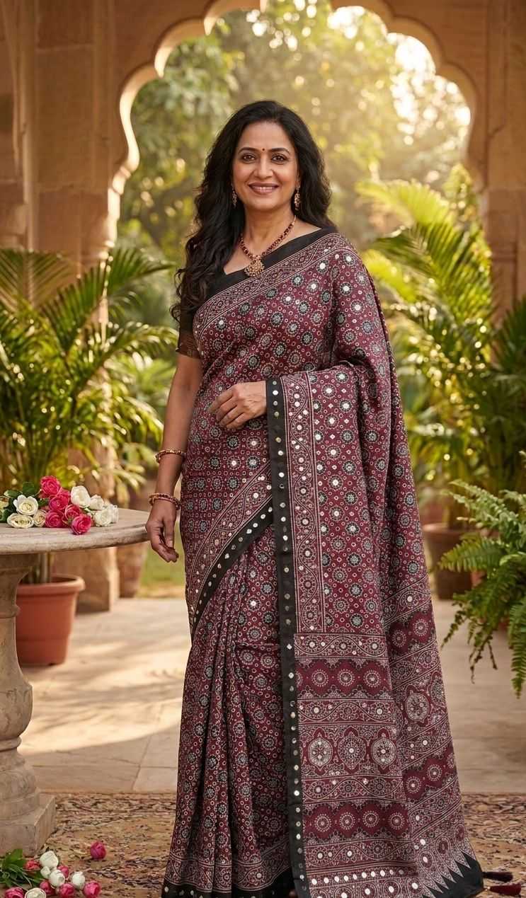 YNF Wholesale Satin Ajrakh Sarees  | Surat Manufacturer