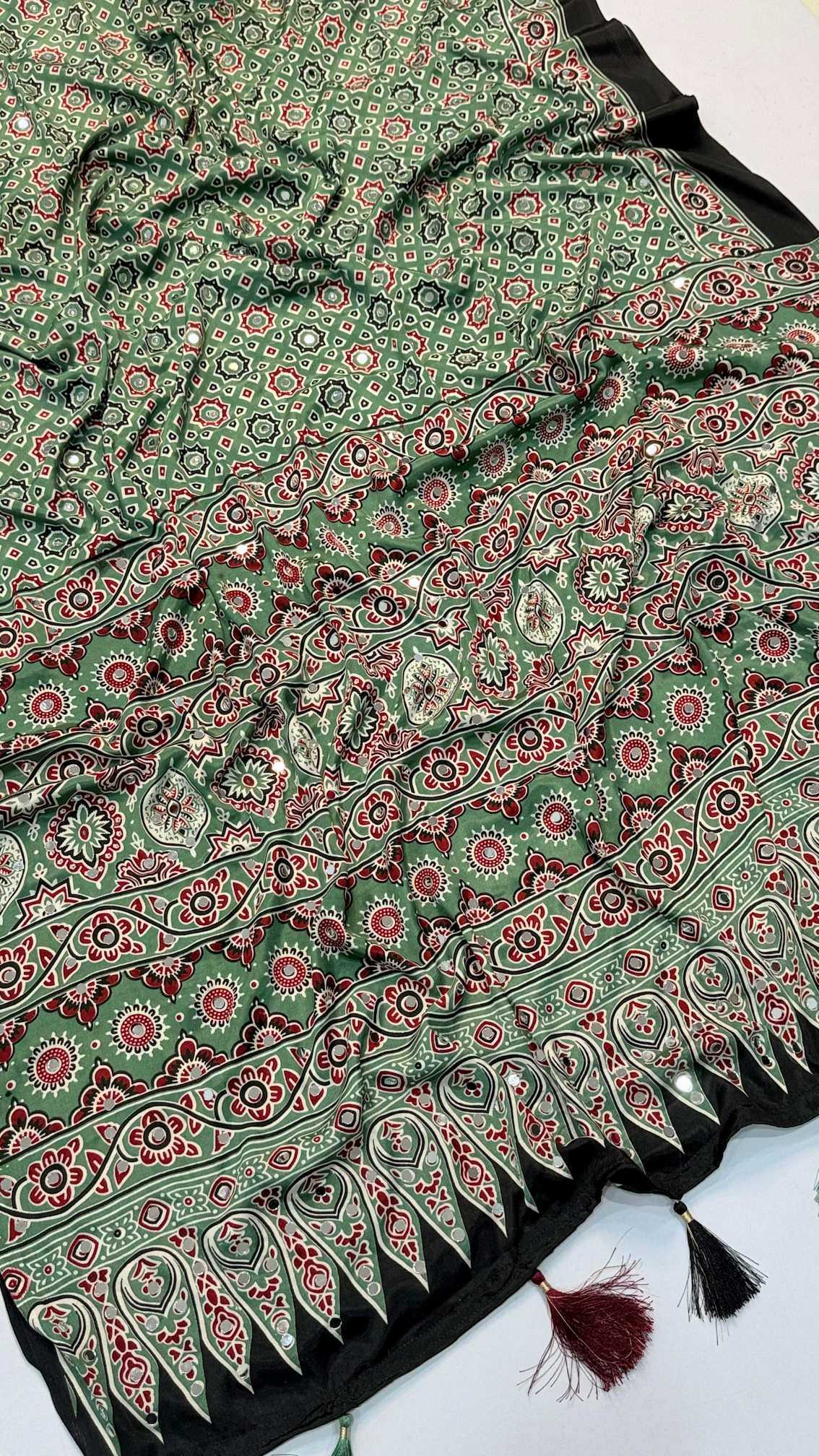 YNF Wholesale Satin Ajrakh Sarees  | Surat Manufacturer