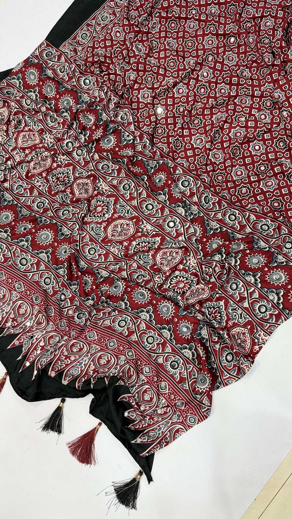 YNF Wholesale Satin Ajrakh Sarees  | Surat Manufacturer
