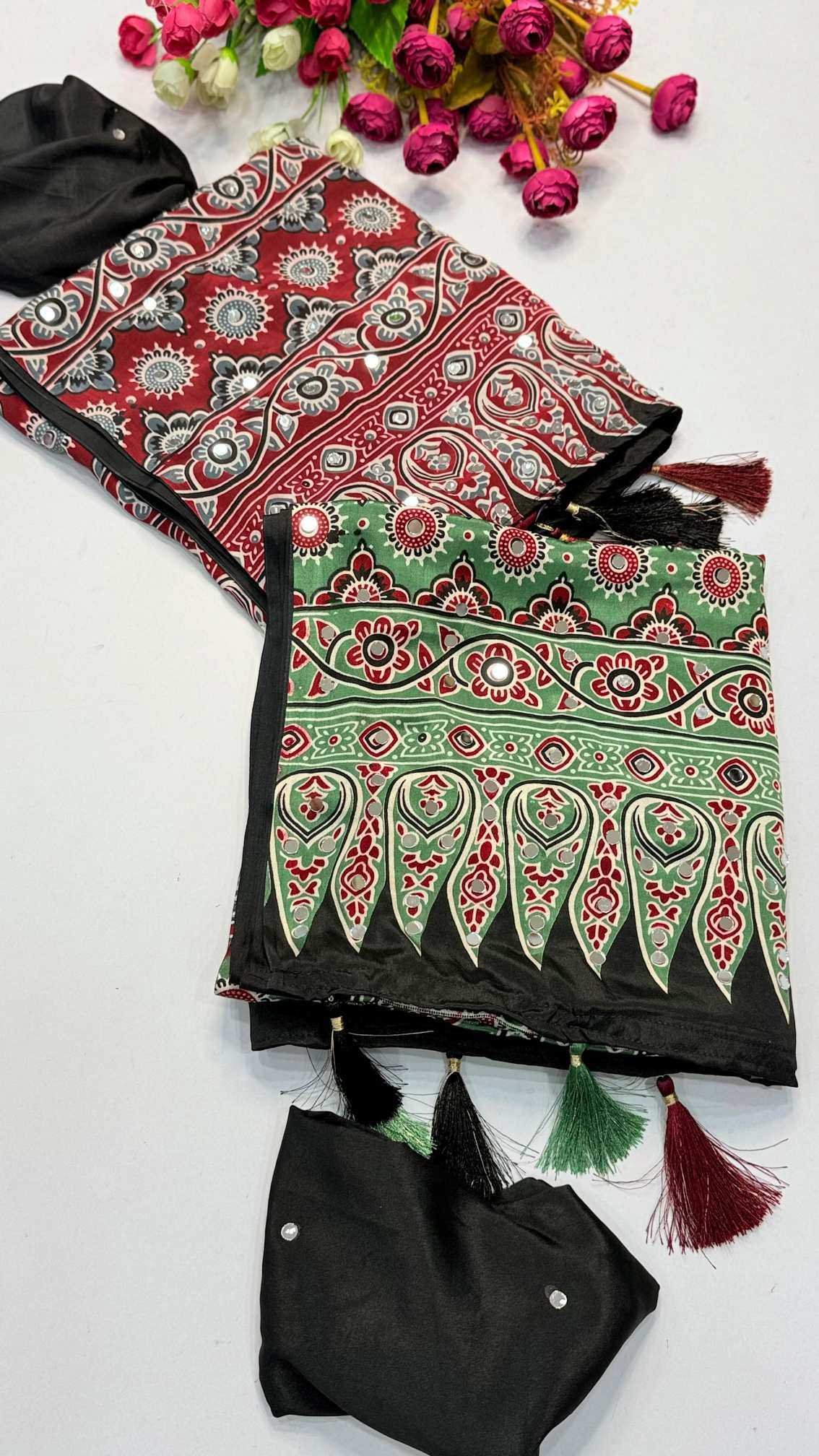 YNF Wholesale Satin Ajrakh Sarees  | Surat Manufacturer