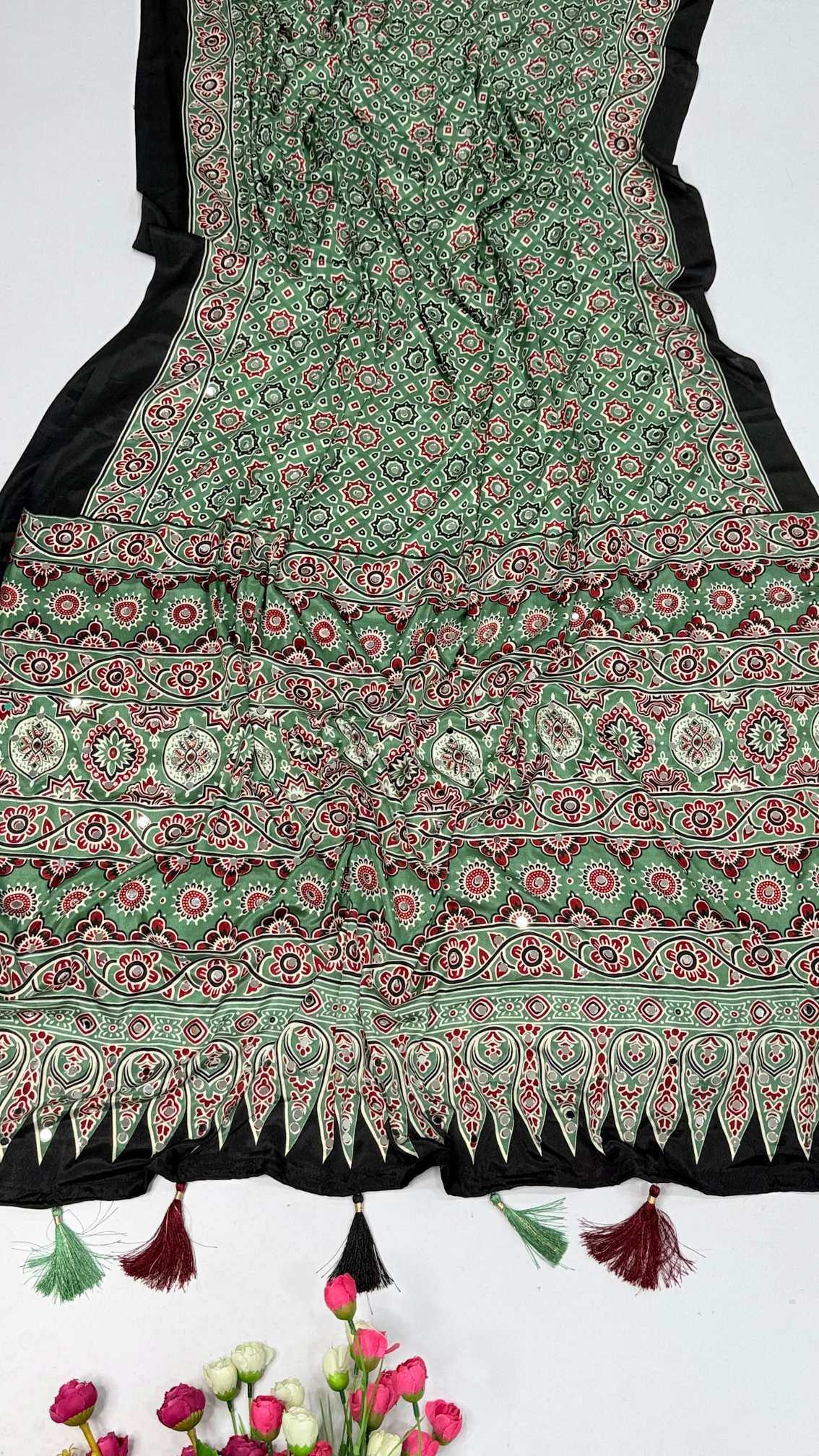YNF Wholesale Satin Ajrakh Sarees KESH203 Ajrakh Tulips -13 | Surat Manufacturer