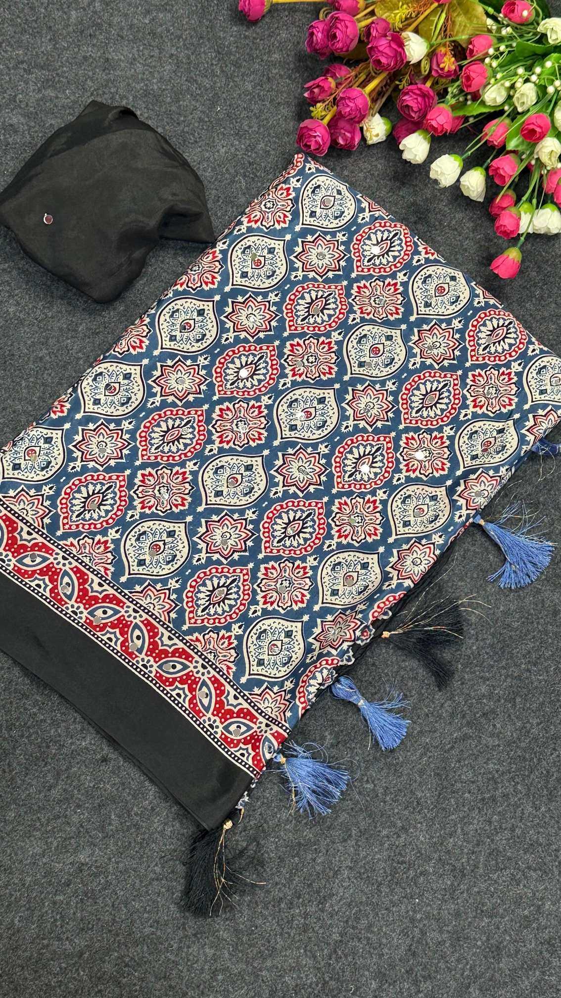 YNF Wholesale Satin Ajrakh Sarees KESH203 Ajrakh Tulips -13 | Surat Manufacturer
