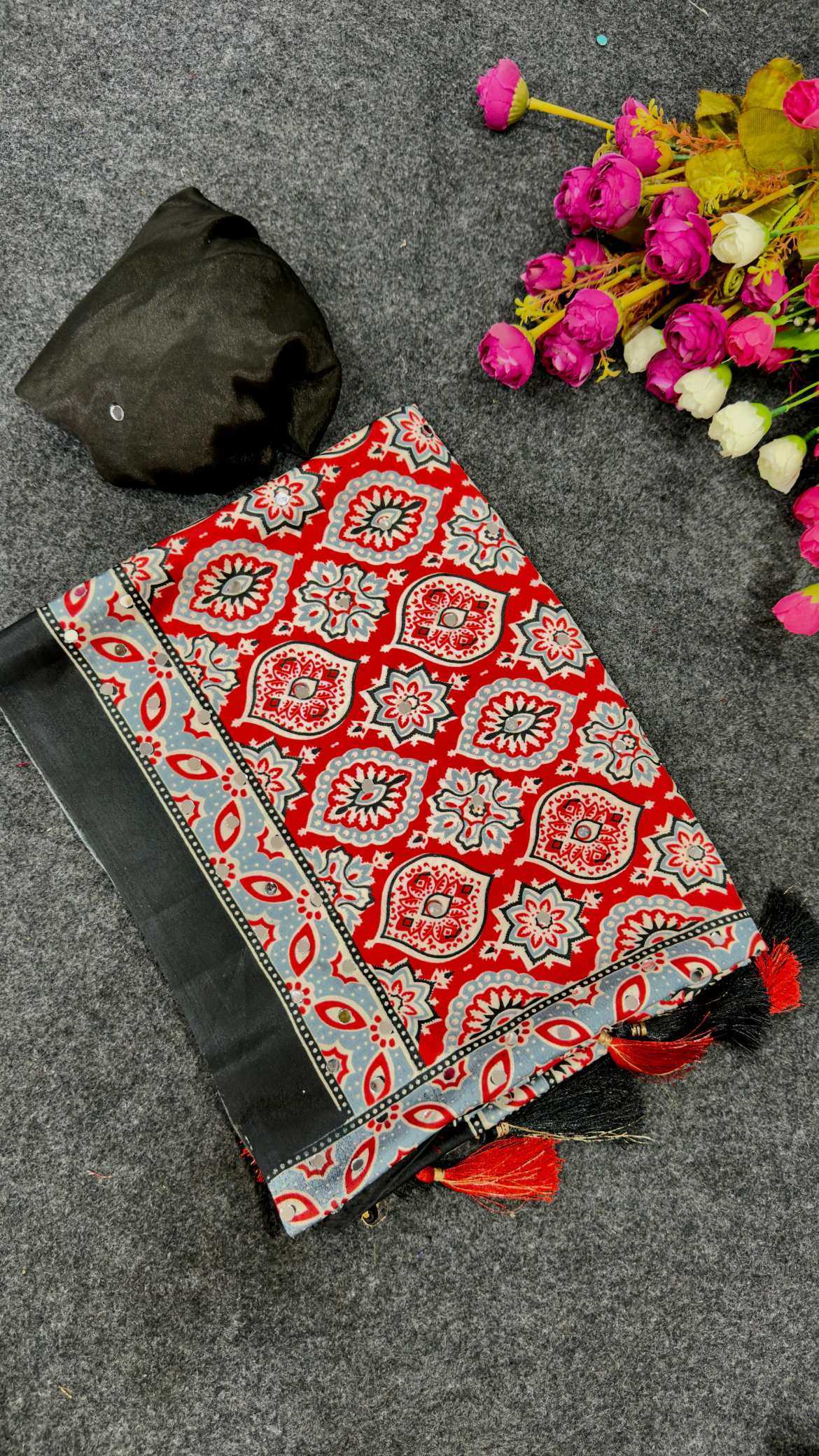 YNF Wholesale Satin Ajrakh Sarees KESH203 Ajrakh Tulips -13 | Surat Manufacturer