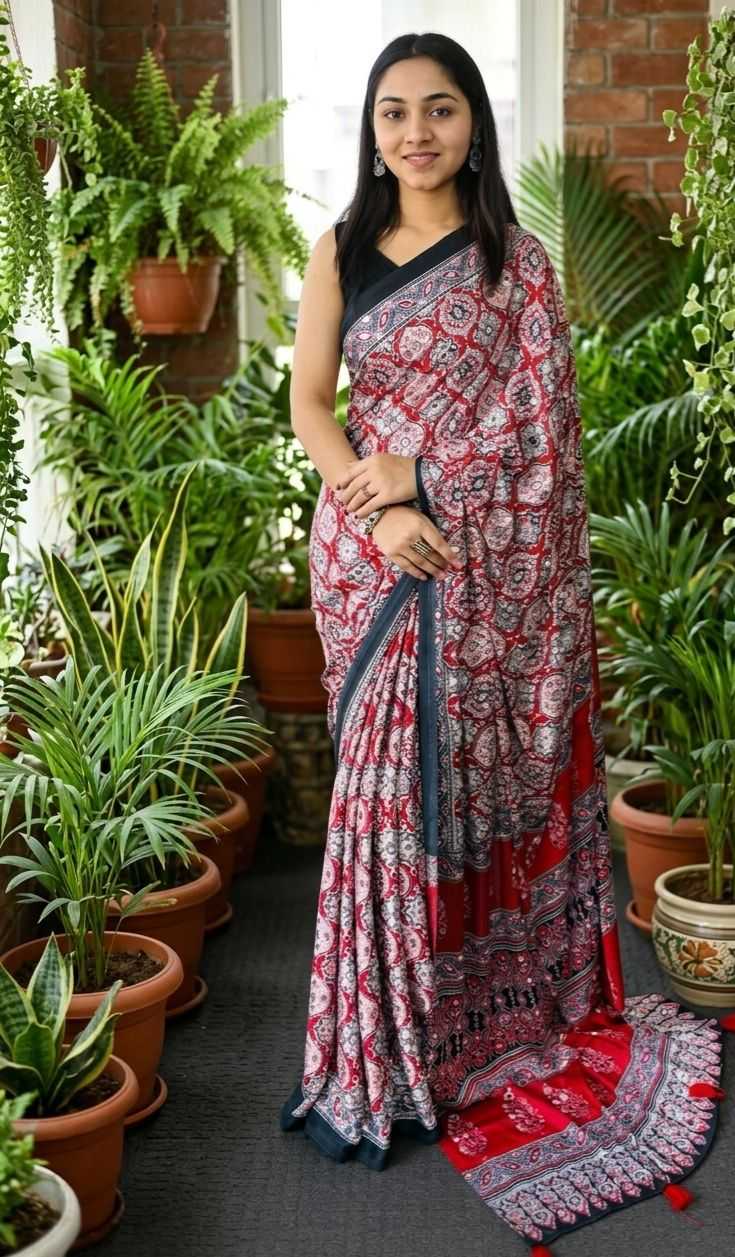 YNF Wholesale Satin Ajrakh Sarees KESH203 Ajrakh Tulips -13 | Surat Manufacturer