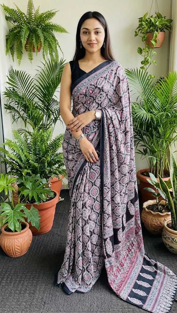 YNF Wholesale Satin Ajrakh Sarees KESH203 Ajrakh Tulips -13 | Surat Manufacturer