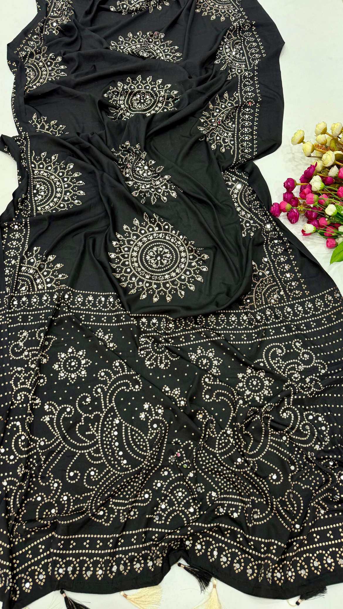 YNF Wholesale Satin Ajrakh Sarees  | Surat Manufacturer