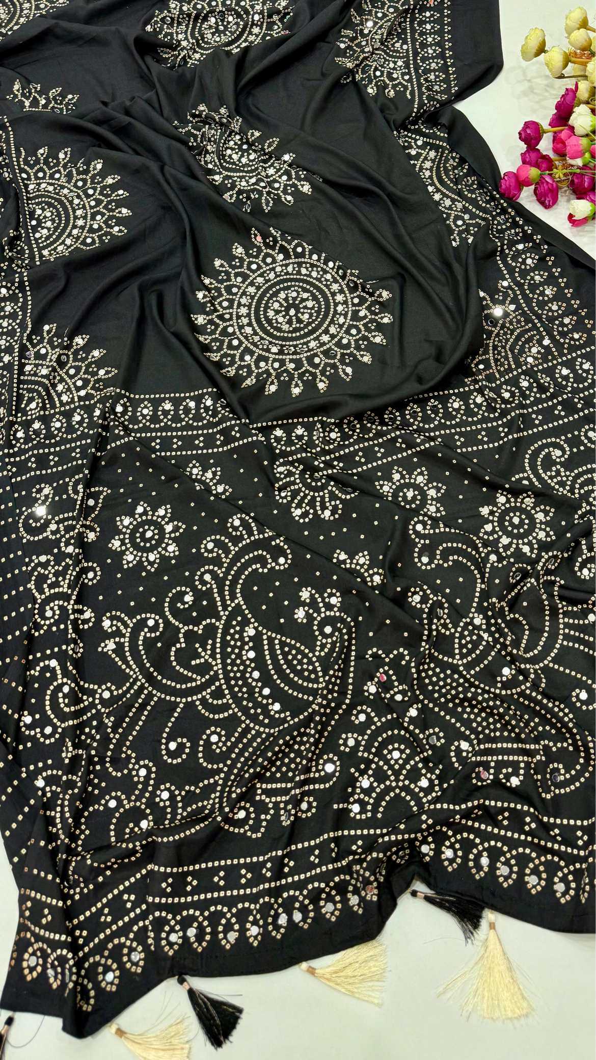 YNF Wholesale Satin Ajrakh Sarees  | Surat Manufacturer