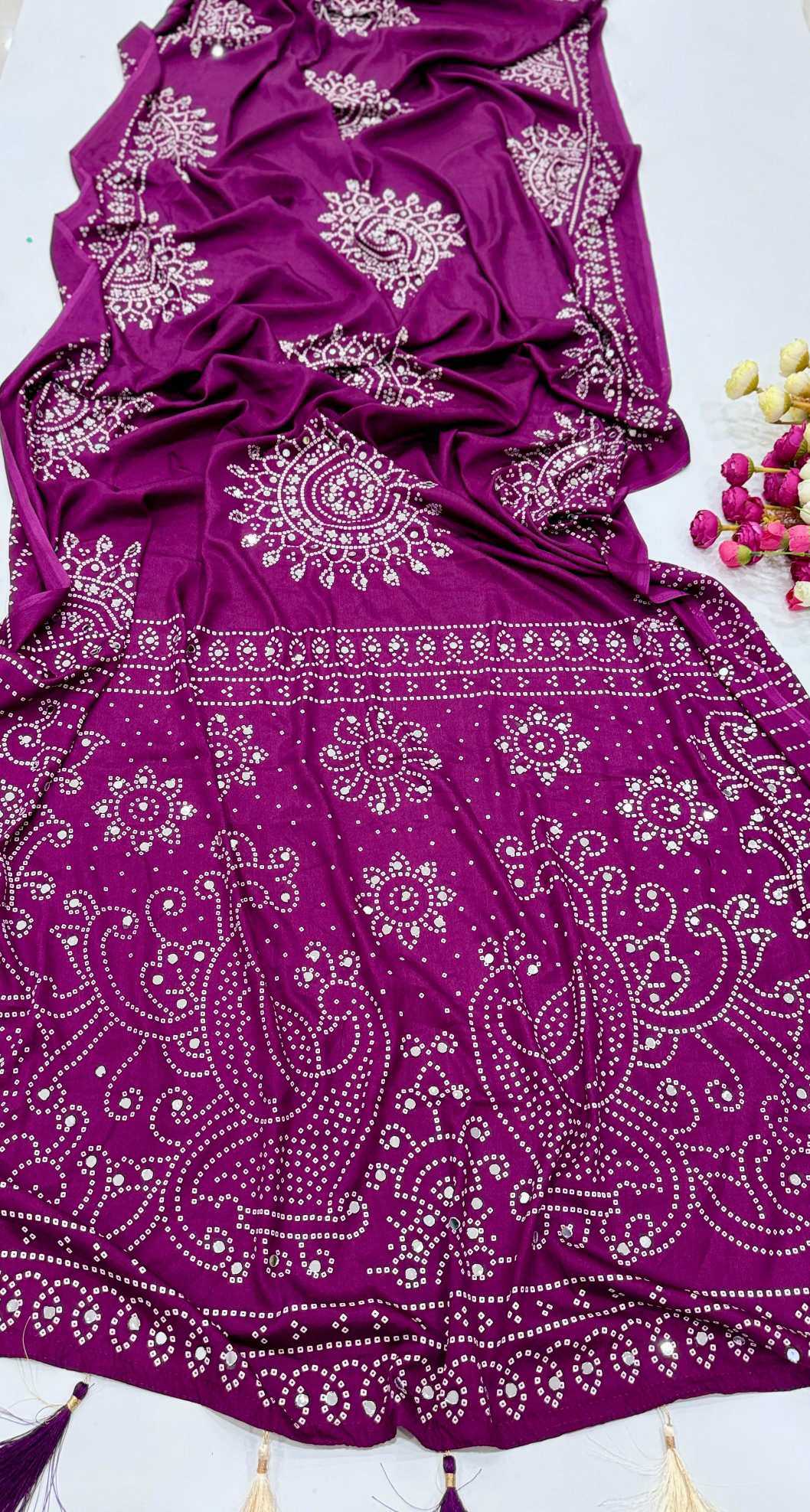 YNF Wholesale Satin Ajrakh Sarees  | Surat Manufacturer