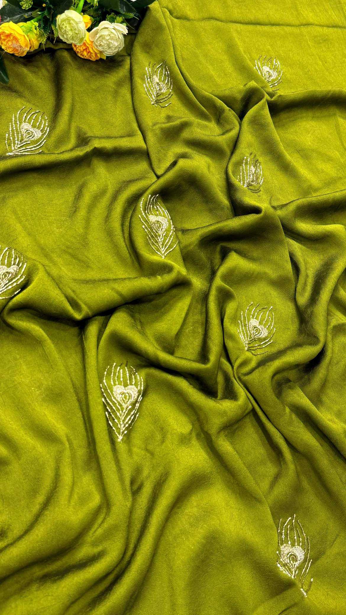 YNF Wholesale Satin Designer Sarees KESH203 Ajrakh Tulips -15 | Surat Manufacturer
