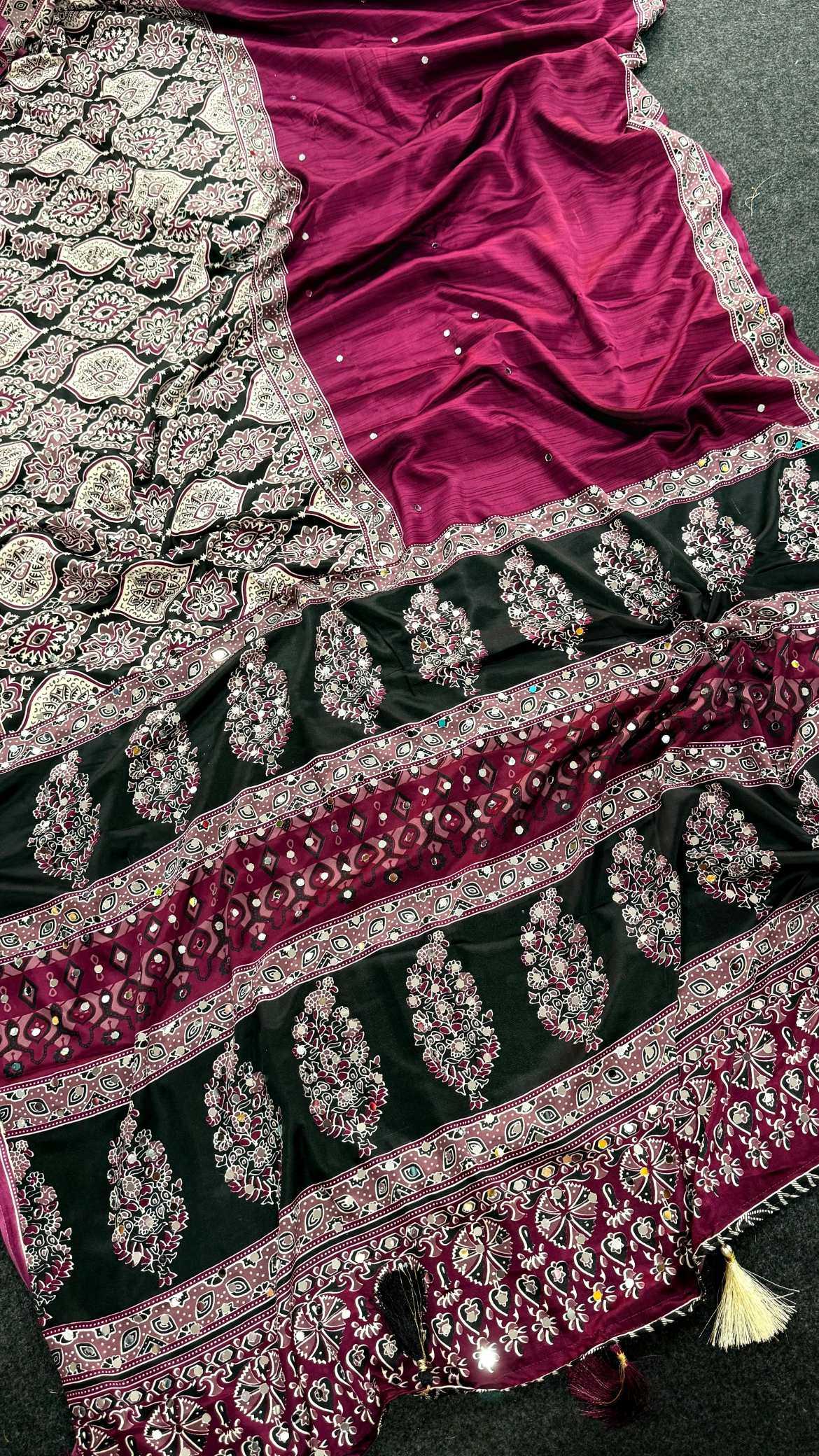 YNF Wholesale Satin Ajrakh Sarees KESH203 Ajrakh Tulips -16 | Surat Manufacturer