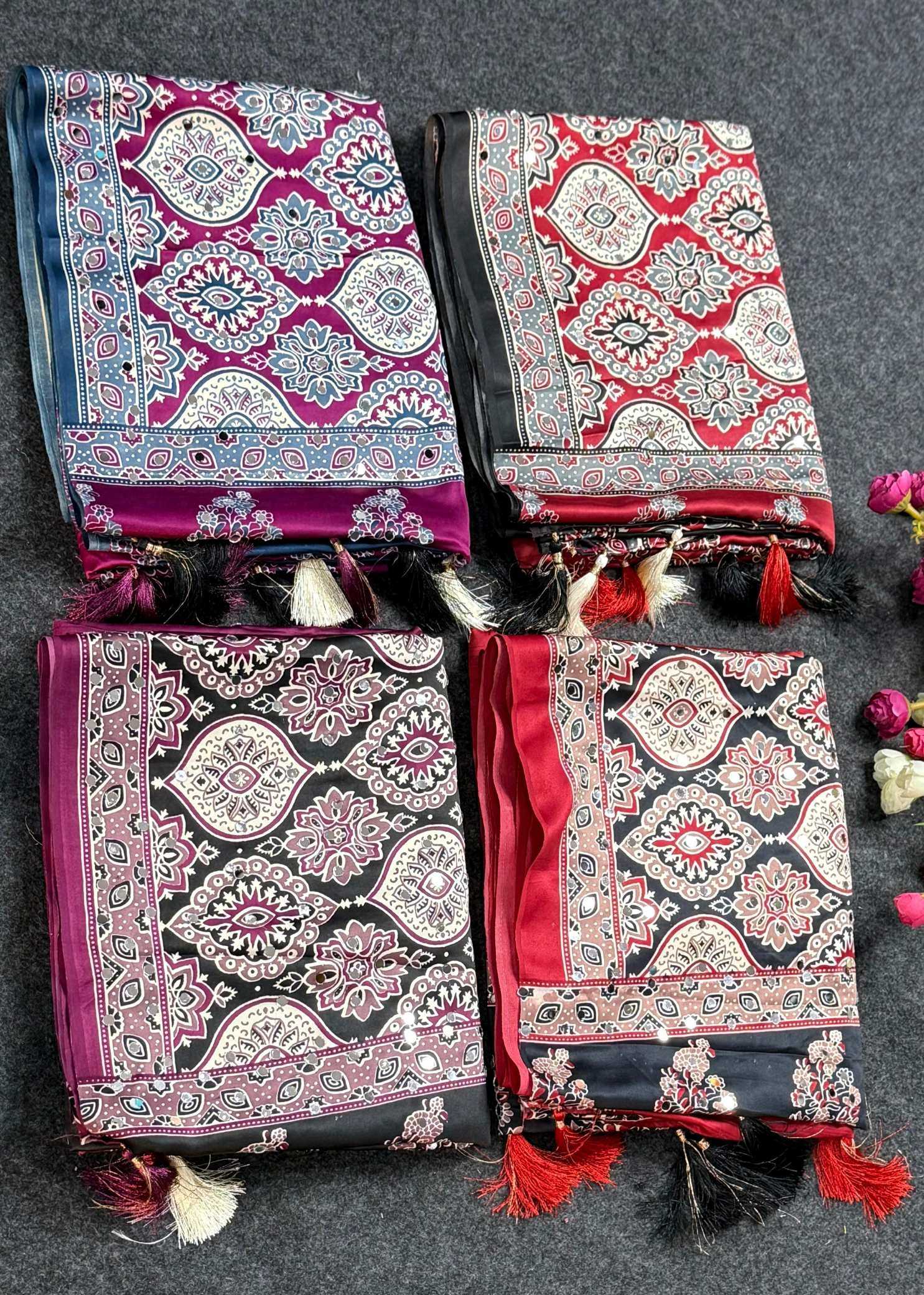 YNF Wholesale Satin Ajrakh Sarees KESH203 Ajrakh Tulips -16 | Surat Manufacturer