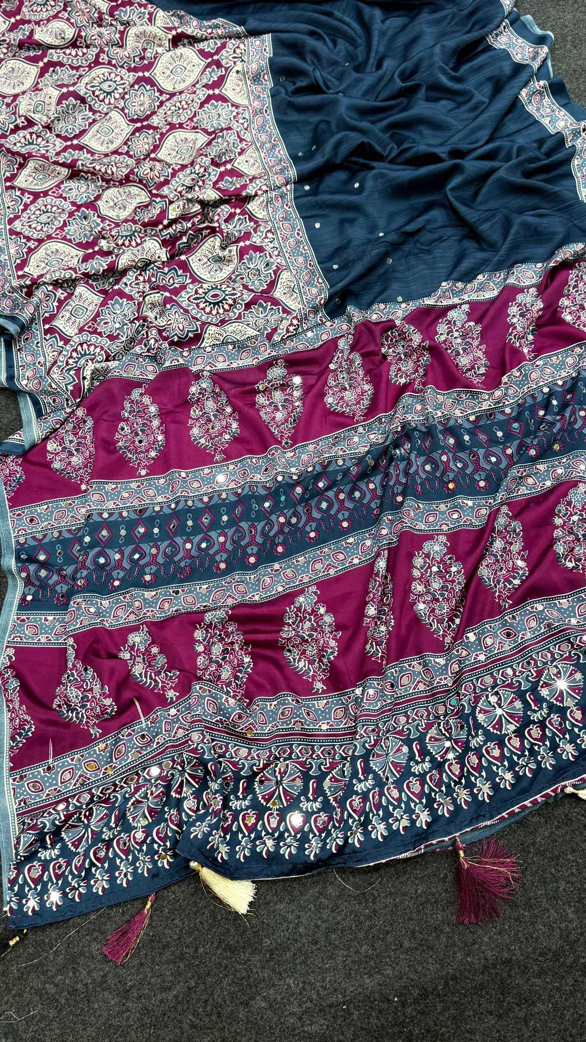YNF Wholesale Satin Ajrakh Sarees KESH203 Ajrakh Tulips -16 | Surat Manufacturer