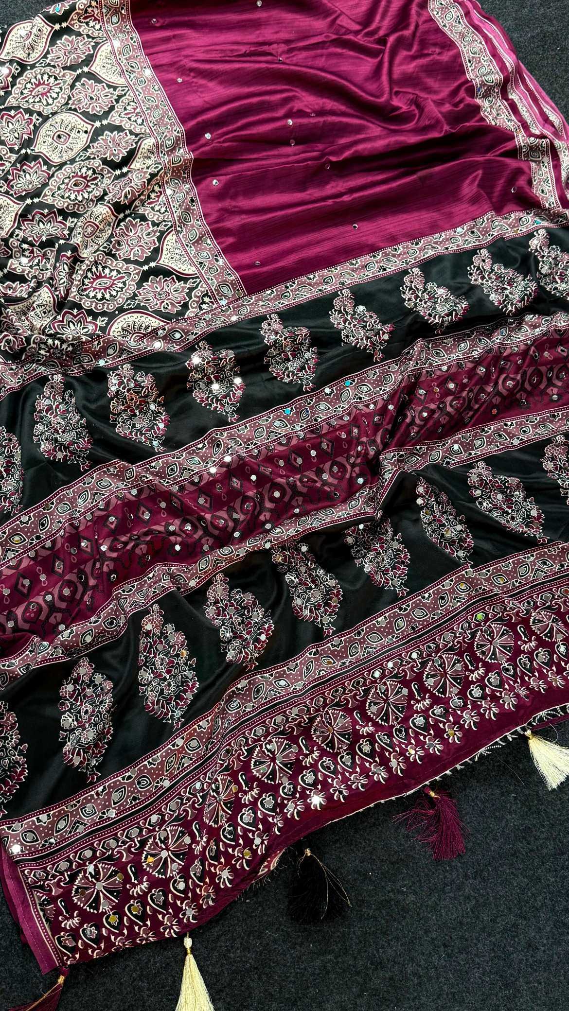 YNF Wholesale Satin Ajrakh Sarees KESH203 Ajrakh Tulips -16 | Surat Manufacturer
