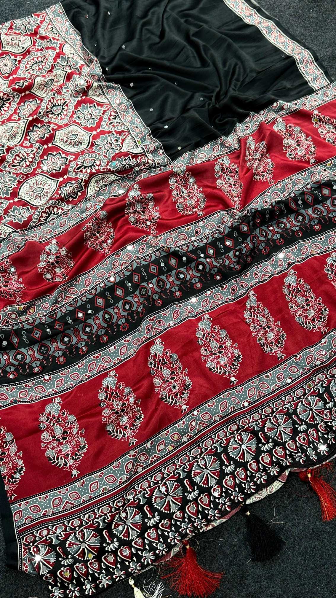 YNF Wholesale Satin Ajrakh Sarees KESH203 Ajrakh Tulips -16 | Surat Manufacturer